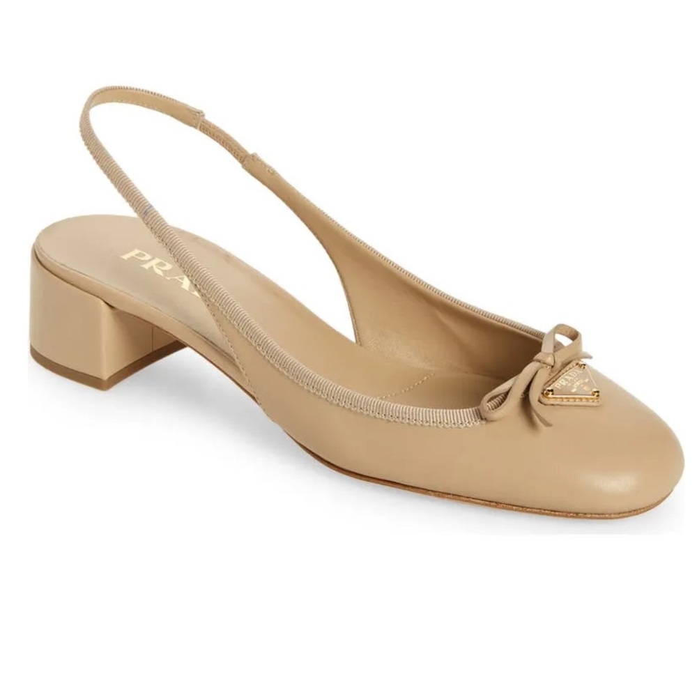Prada Triangle Logo Bow Slingback Pump